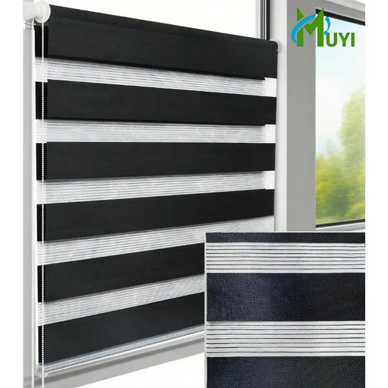 Zebra-Rollos für Fenster Doppelschichtige Halbtransparente Rollos mit Kordelzug Moderne Sichtschutz-Fensterrollos für Zuhause Büro Zimmer