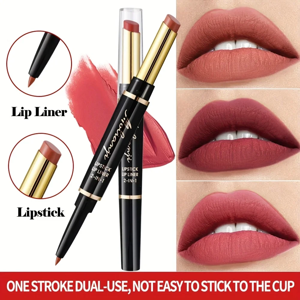 2-in-1 lipliner en opvullende lippenstiftpen, 2-pack - Twist-Up precisievoering met nude-tinten, perfect voor Halloween