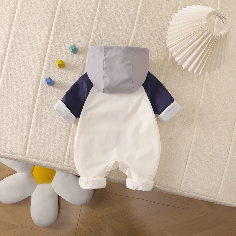 Spring Autumn Infant Baby Hooded Romper Cute Dog Embroidery Zipper Baby Clothes Long Sleeve Newborn Windproof Jumpsuit