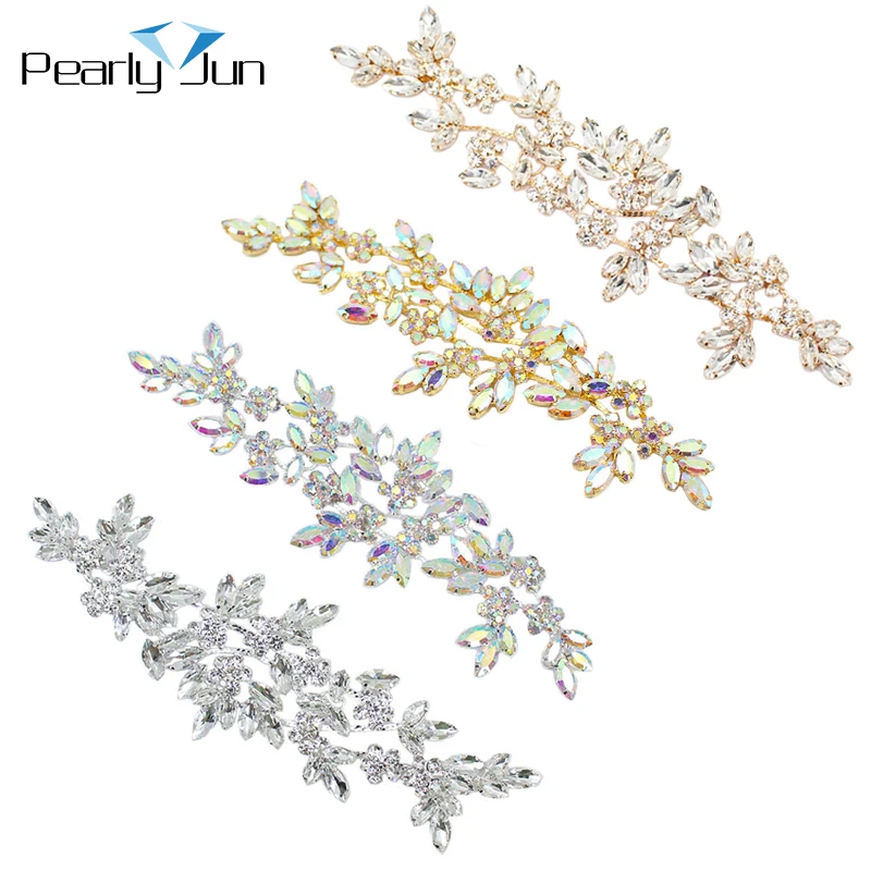 1 Pcs of 21*7cm Leaf Shape Welding Crystal Patch for Belt Skirt Dress Wedding Hat Shoe Bag DIY Rhinestone Sew Accessories YHZ013