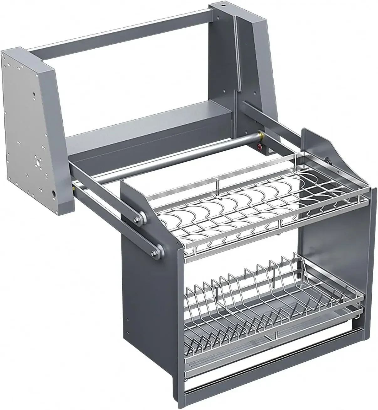 Touch Switch Smart Dish Rack Pull Down Shelf Electric Lifting Pull Down Organizer for Upper Cabinet with Removable Drainboard