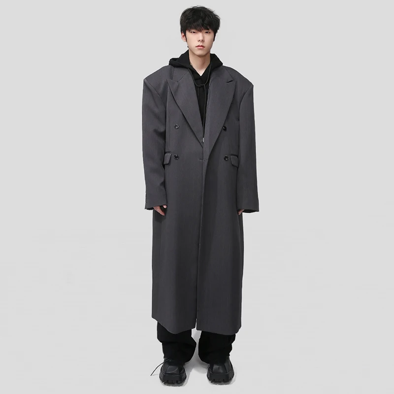 SYUHGFA Tide Men's Long Coat Handsome Korean Style High End Simple Casual Knee Over OverCoat Trend Autumn Winter Windbreaker