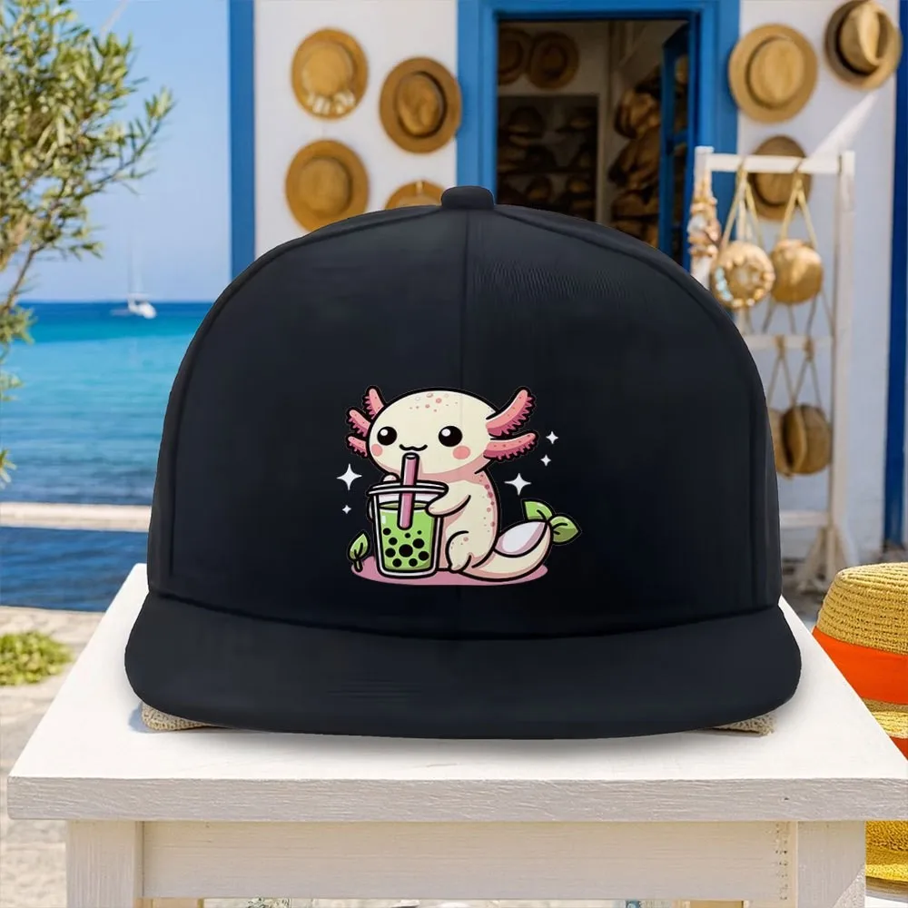 1pc Portable Commuting Daily Wear Baseball Cap, Men's Sports Hat with Cute Axolotl Drinking Green Boba Print