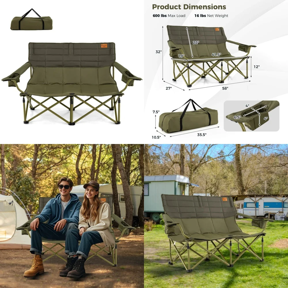 

camping chairOversized 2 Person Camping Chair with Adjustable Armrests Cup Holders and Carry Bag for Outdoor Beach Travel Hiking