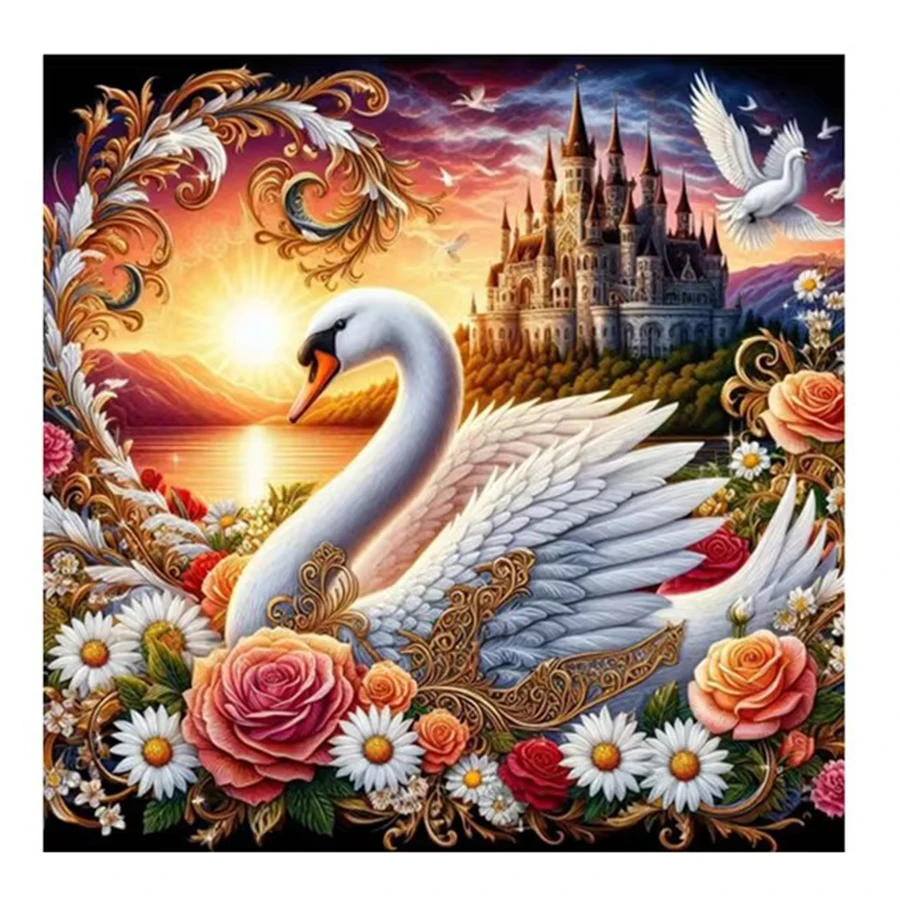 5D DIY Diamond Painting Beautiful Swan Castle Landscape Full Drill Diamond Mosaic Embroidery Art Cross Stitch Home Decoration