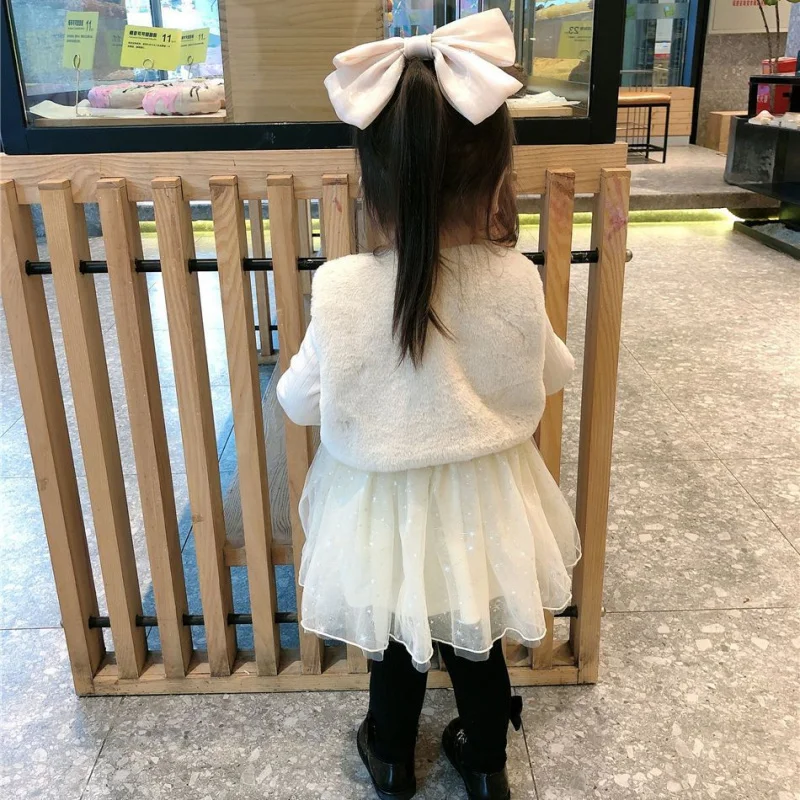 

Baby Girl Winter Outfit Stylish Fashionable Princess Fleece Lined Dress Cute Infant Toddler Knitted Dress Fleece Set Dress