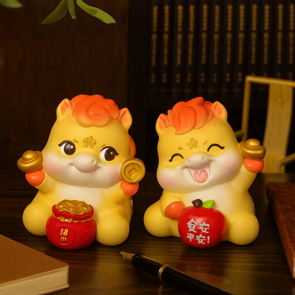 

Traditional Cartoon Horse Year Mascot Resin Blessing Words Zodiac Horse Ornament Chinese Style Mascot Car Ornament Gift