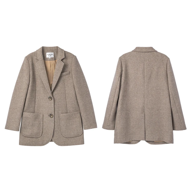 Blazers Women 51% Wool Classic Design  Pockets Single Button Ladies Coat Vintage Design New Fashion