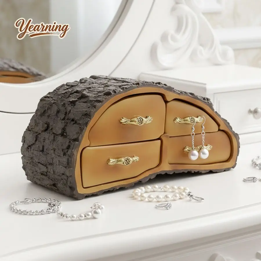 Caja de Almacenamiento de Joyas de Lujo con Aspecto de Madera, Estilo Nórdico, Pintada a Mano, de Resina, Recuerdo Artístico, Regalo, Decoración Vintage para el Hogar
