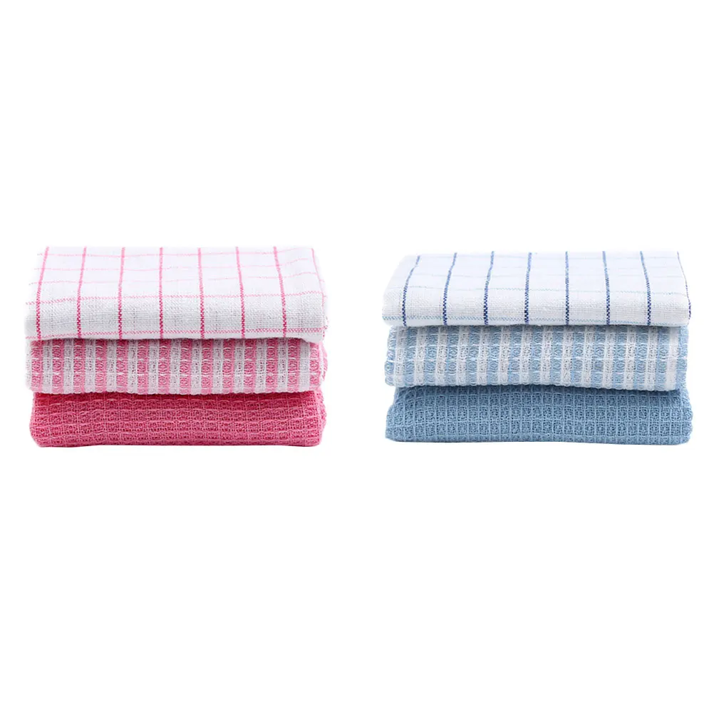 

6pcs Kitchen Dishcloths Plaid Dish Towels Multi-Functional Cotton Yarn Washing Cloths For Tableware Glassware Household Duster
