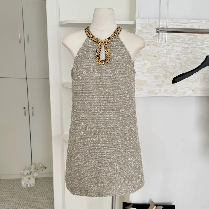 

High Quality French Fashion Celebrity Sequin Summer Dresses 2025 Woman Luxury Beaded Short Tweed Dresses Vintage Party Vestidos
