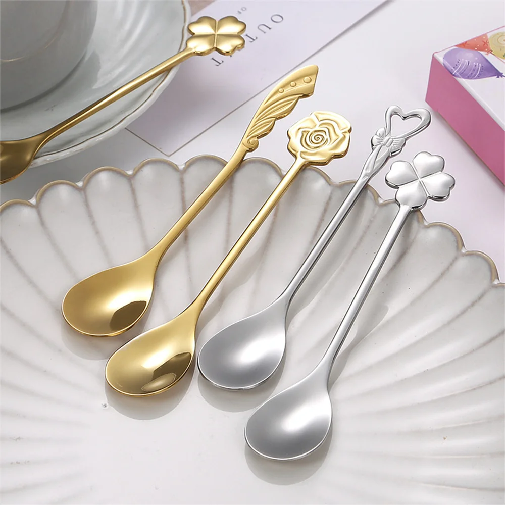 Coffee Scoop Mini Stainless Steel Rose Shape Tea Spoons Coffee Spoon Creative Teaspoons