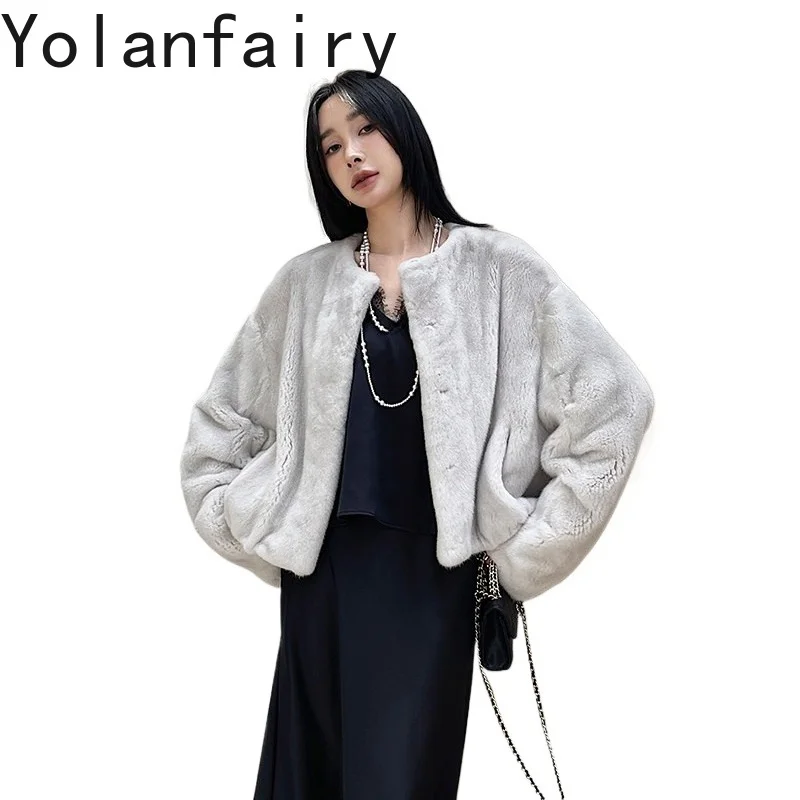 YOLANFAIRY Luxury Whole Mink Natural Fur Coat Women O-neck Simple Velvet Grade Real Mink Fur Jacket Winter Woman Clothes abrigos
