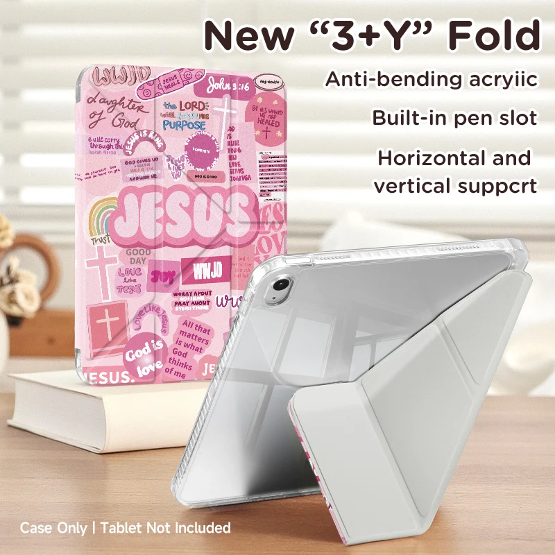 

Multi-fold iPad Case for Air 4-7/Pro 11/Mini 6-7/10.2-11" Models，Y-Stand，Auto Wake/Sleep，Pen Slot，Lightweight，Durable Protection