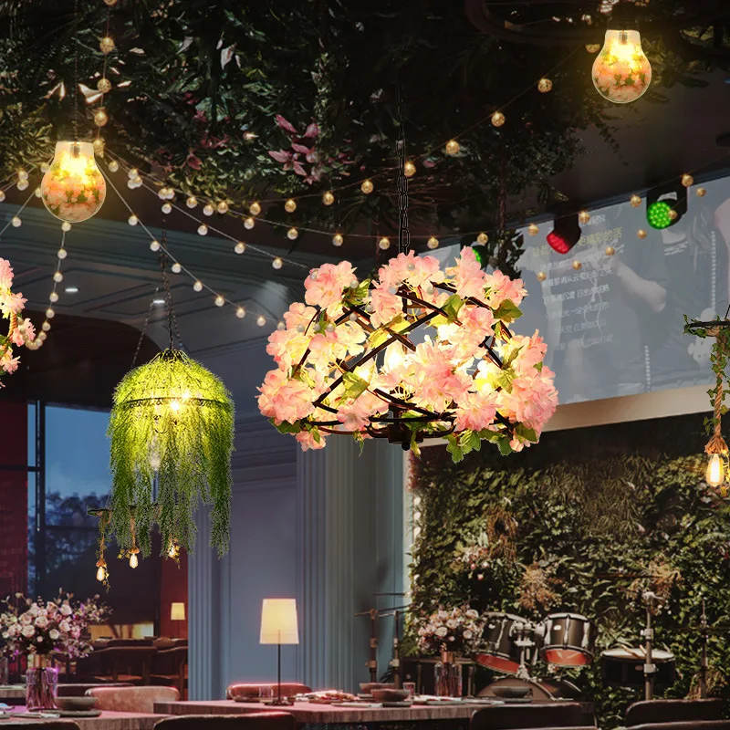 

Plant Restaurant Pendant Lights Creative Counter Green Plants Famous Restaurant Retro Hot Pot Restaurant Pendant Lamp LED Luster