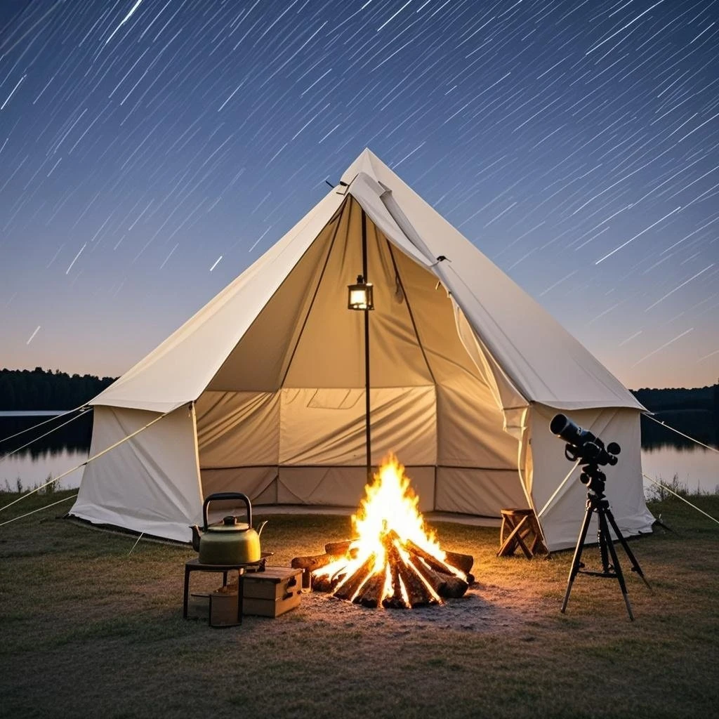 

8 Person Mongolian Bag Tent with Four Seasons Camping Chimney Wood Stove Large Pyramid Hot Cooking Outdoor Tent