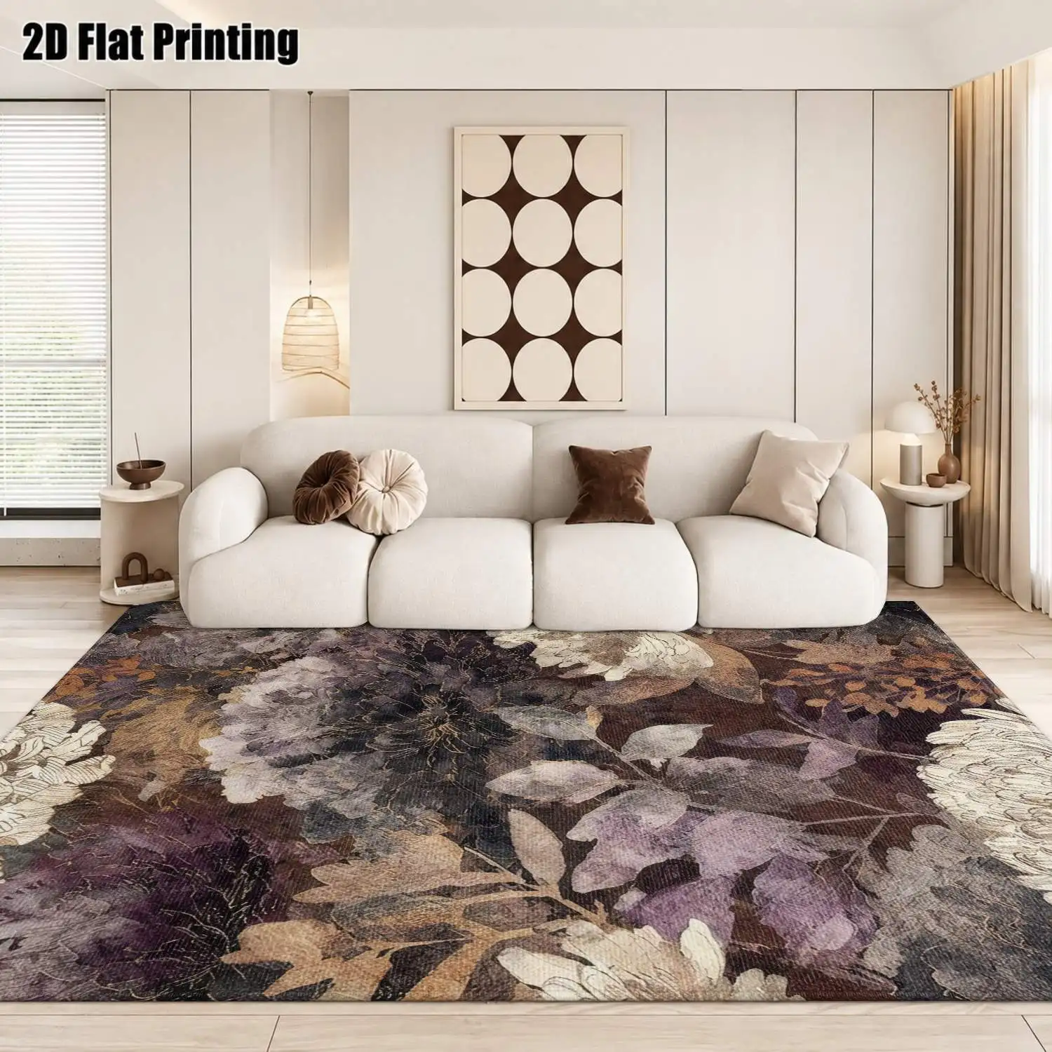 1Pc 2D Printed Retro Brown-Purple Floral Carpet: European, Vintage, Bohemian Style, Machine Washable, Multi-Size, Ideal for Home Decor, Living Room, Bedroom, Dining Room & Entrance