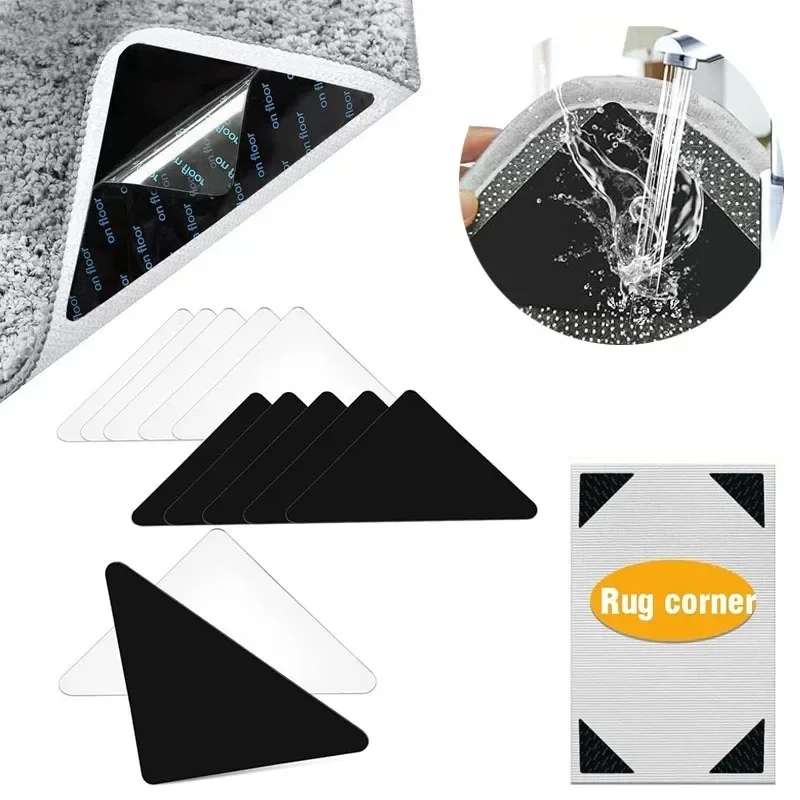 Tampon Triangulaire Antidérapant pour Tapis Polymères, 8 Pièces, Adhésif, Adhésif, Lavable, pour Petits Coins