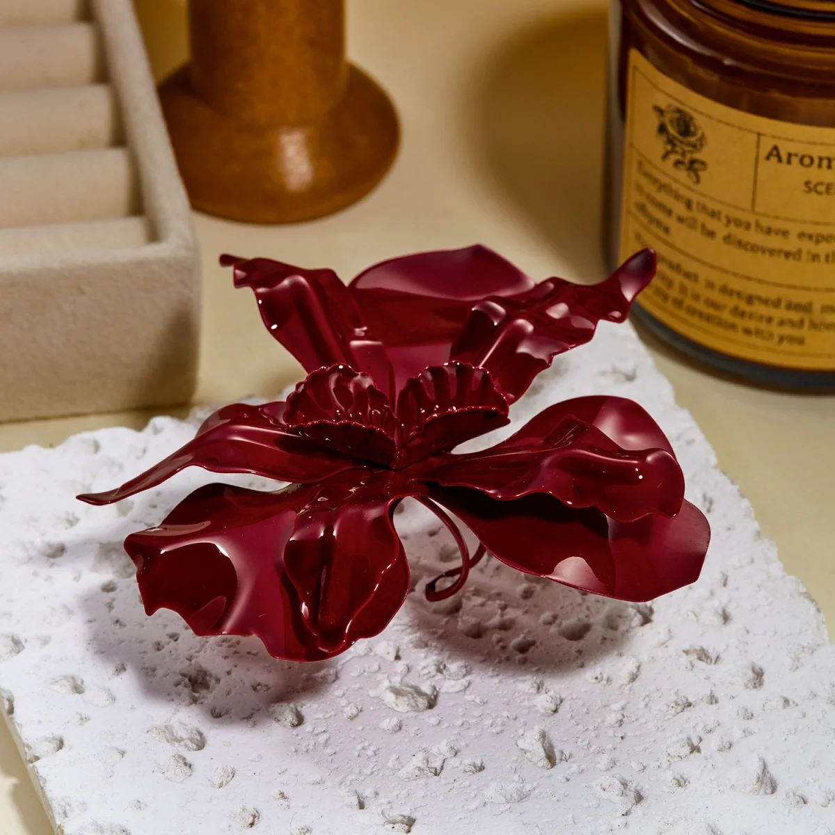 Übertrieben rotes, unregelmäßiges Blütenblatt-Armband-Ring-Set für Damen und Herren, Vintage, elegant, floral, modisch, Sommer-Schmuckset – Detail 19