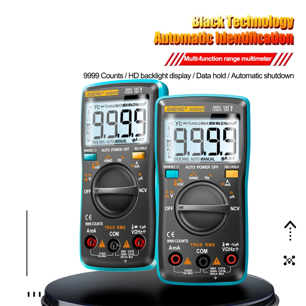 AN8009 Multimeter Transistor Testers Capacitor True-RMS Tester With NVC Automotive Electrical Capacitance Meter Temp Diode