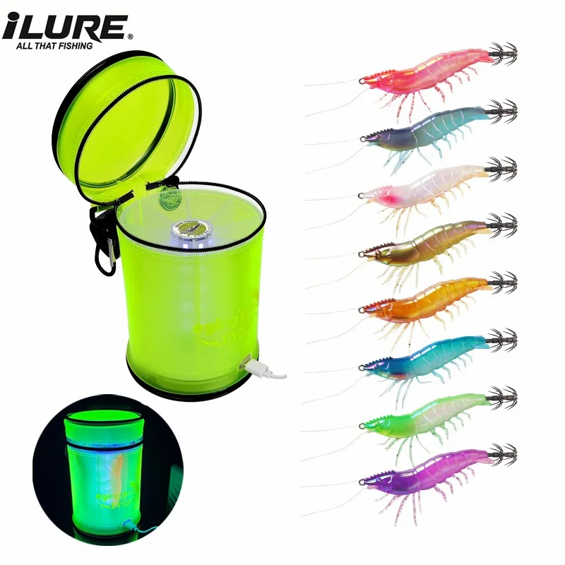 New 8g Squid Bait Set Luminous Webfoot Octopus Egi Lures Cuttlefish Hook With UV Glow Light Fill Light Bags Sea Fishing Tackle