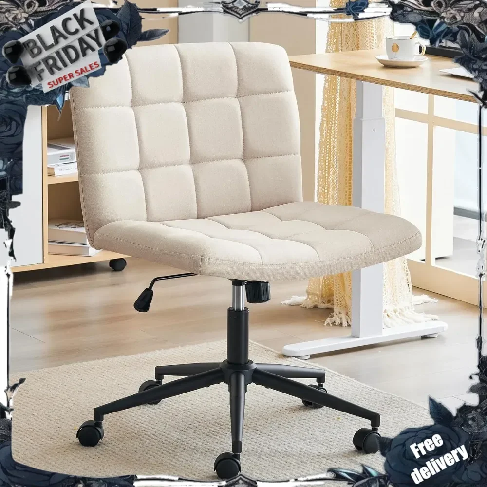 

Swivel Criss Cross Legged Chair with Wheels for Home Office, Wide Armless Desk Chair Height Adjustable Comfy Seat