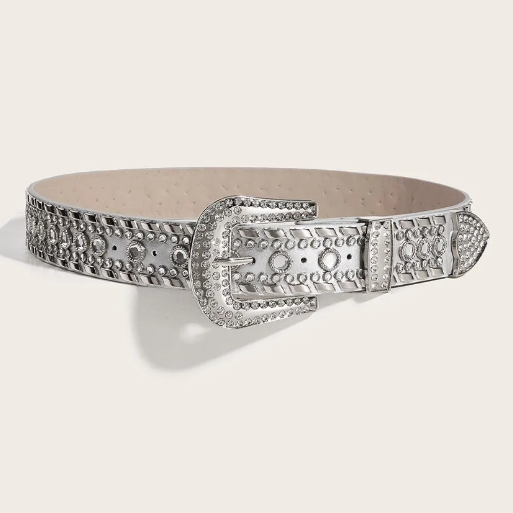 

Роскошный дизайнерский повседневный ремень из искусственной кожи с блестящими стразами и заклепками, универсальный ремень с пряжкой-штифтом