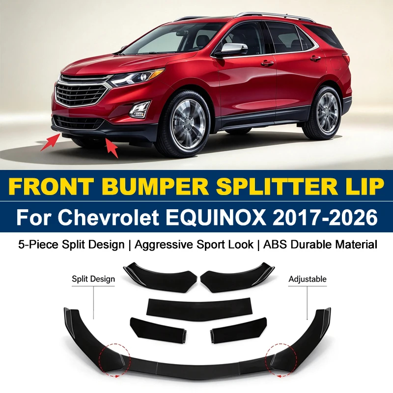 5Pcs ABS Front Bumper Canard Lip Splitter Spoiler Body Kit For Chevrolet EQUINOX 2017-2026 2018 Car Styling Tuning Accessories