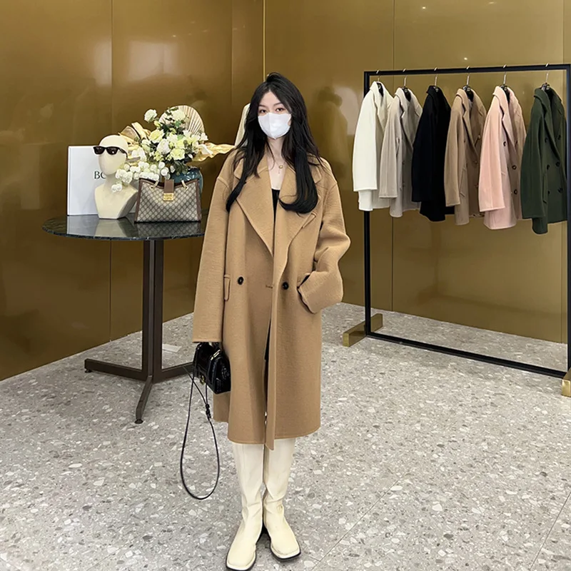 New Autumn and Winter Shape Double-breasted Long Double-sided Cashmere Coat for Women