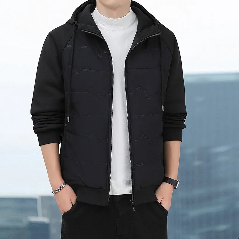 2025 رجل الخريف سترة شتوية خليط بلون سستة الذكور معطف مقنع يندبروف الدافئة طويلة الأكمام الرجال ملابس خارجية #4