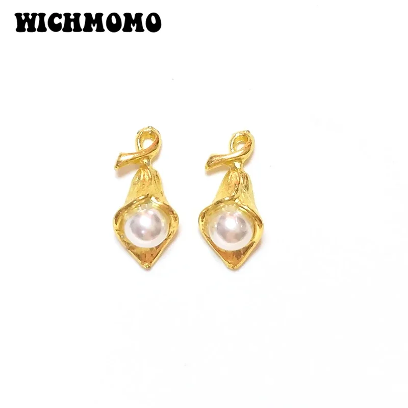 New 19*9mm 10 Pieces Zinc Alloy Flower Inlay Pearl Charms Pendant for Earring Bracelet Jewelry Accessories