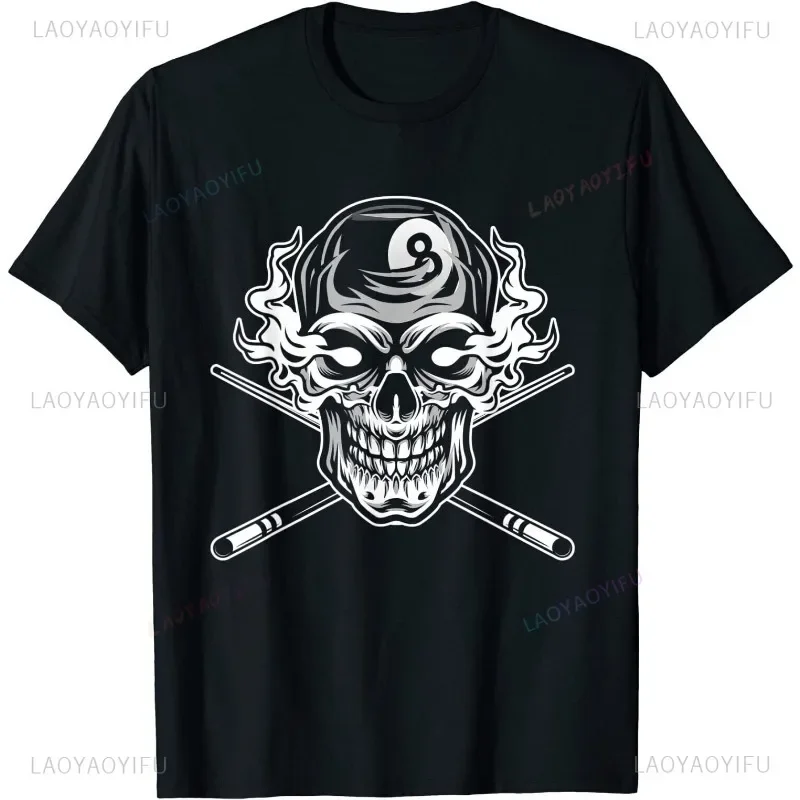 Skull Billiards Snooker Billiard 8 Ball Player Cue Sports Unisex Tee Streetwear Short-sleev Outdoor Clothing Summer Tshirt