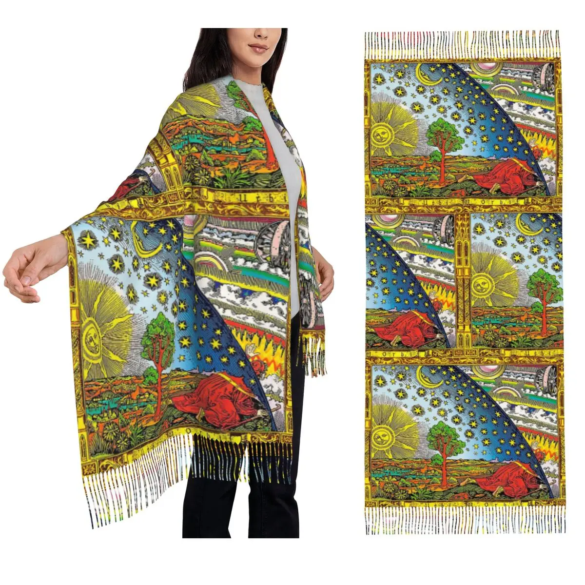 

Цветной шарф с гравировкой Flammarion, шарфы с кисточками, женские мягкие теплые шали и накидки, большая осенне-зимняя шаль