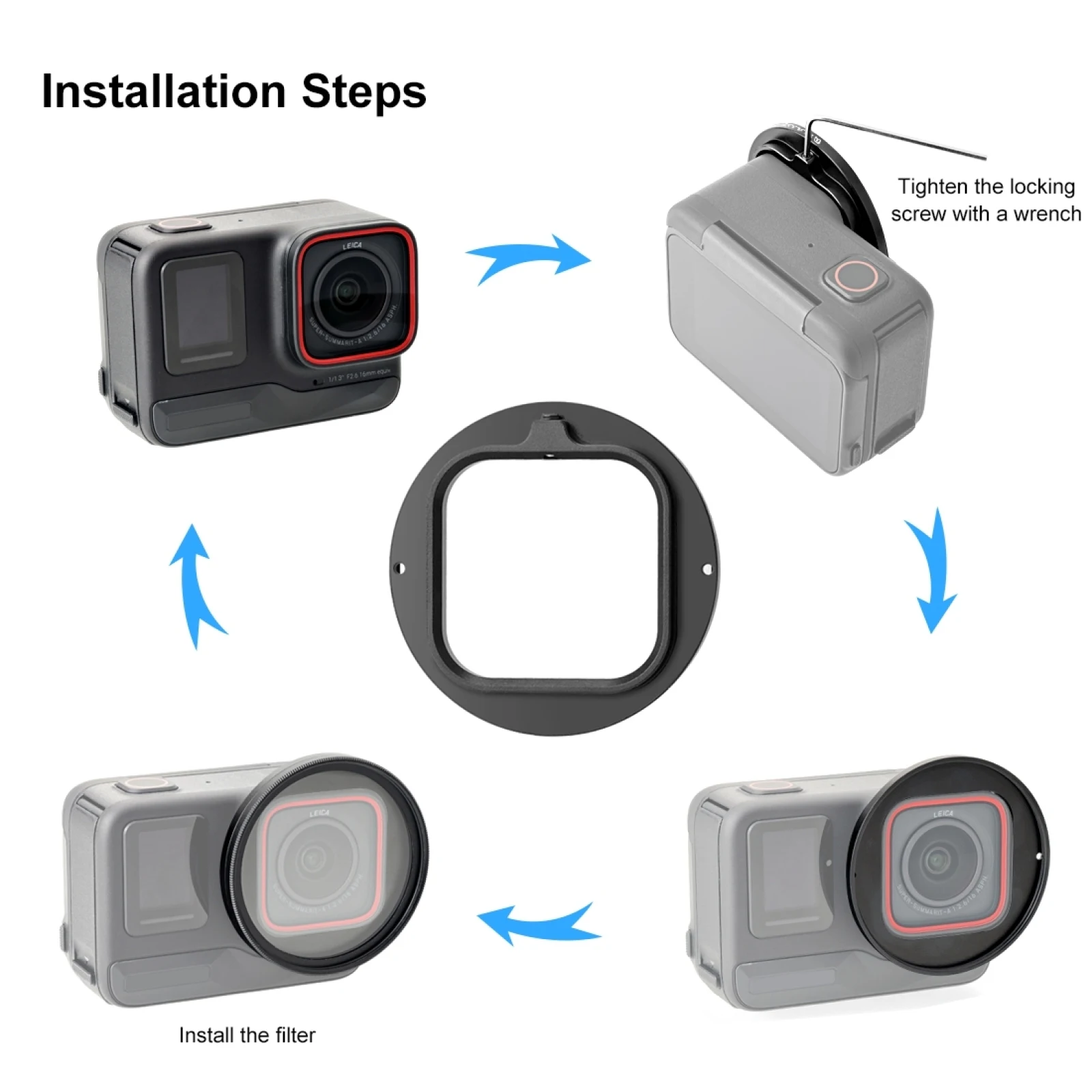 Dla Insta360 Ace Pro kamera 52MM Adapter do filtra rama obiektywu ze stopu pierścień aluminiowy 52MM soczewka UV soczewka ochronna obudowa