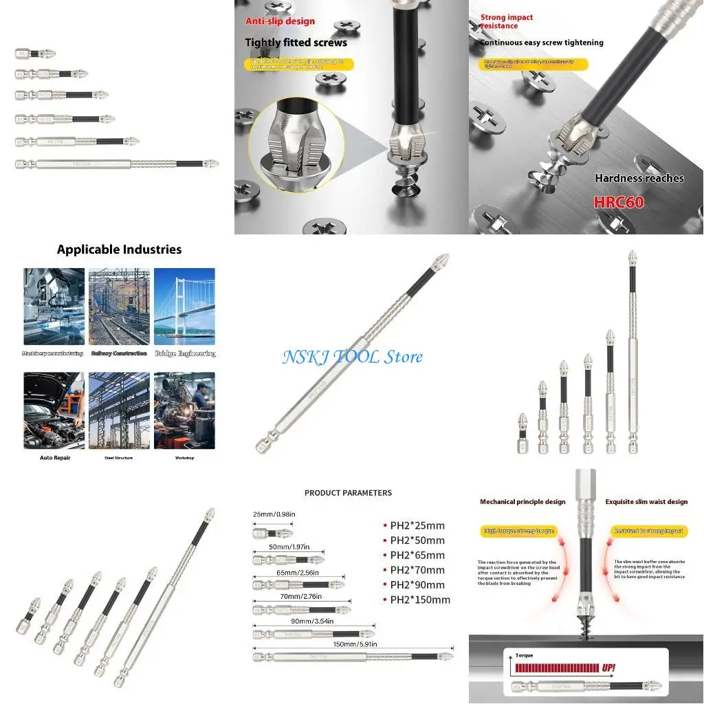 

L8RC Pack Of 6 Steel Crossing Drill Bits Secure Corrosion Resistant Crossing Head For Electric Screwdriver