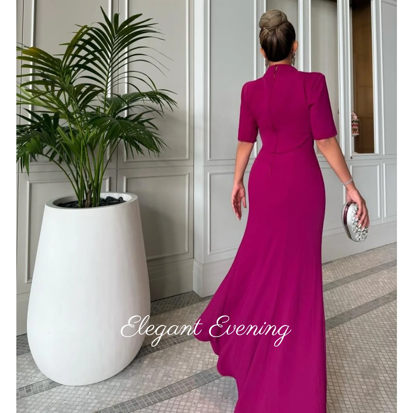 Purple High Collar Evening Dresses Prom Dresses Strapless Floor Length Strapless Sleeveless Saudi Customized Formal Dress