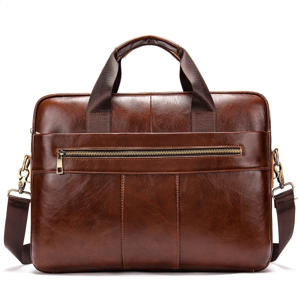 Genuine Leather Men's Briefcase Business Men's Bag, Top Layer Shoulder Bag, Cowhide Laptop Bag, Large Capacity Crossbody Bag