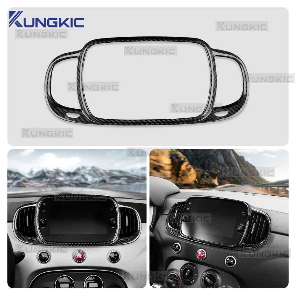 

For Abarth 595 695 Fiat 500 2016-2024 Fiat 500E 2016-2019 Real Hard Dry Carbon Fiber Sticker LHD RHD Car 7inch Navigation Frame