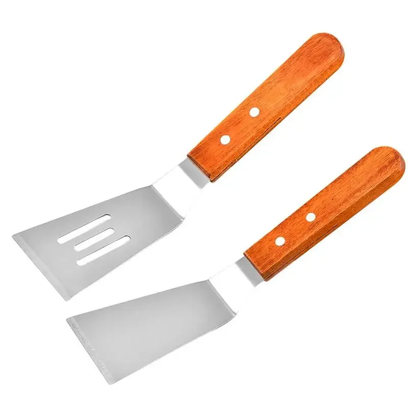 Stainless Steel Steak Fried Shovel Spatula Pizza Peel Grasping Cutter Spade Pastry BBQ Tools Wooden Rubber Handle Kitchen