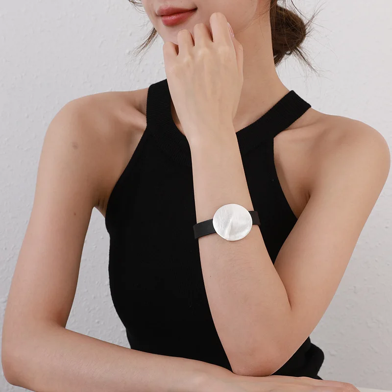 DIY accessories New original geometric brushed bracelet versatile metal jewelry premium simple women's leather bracelet