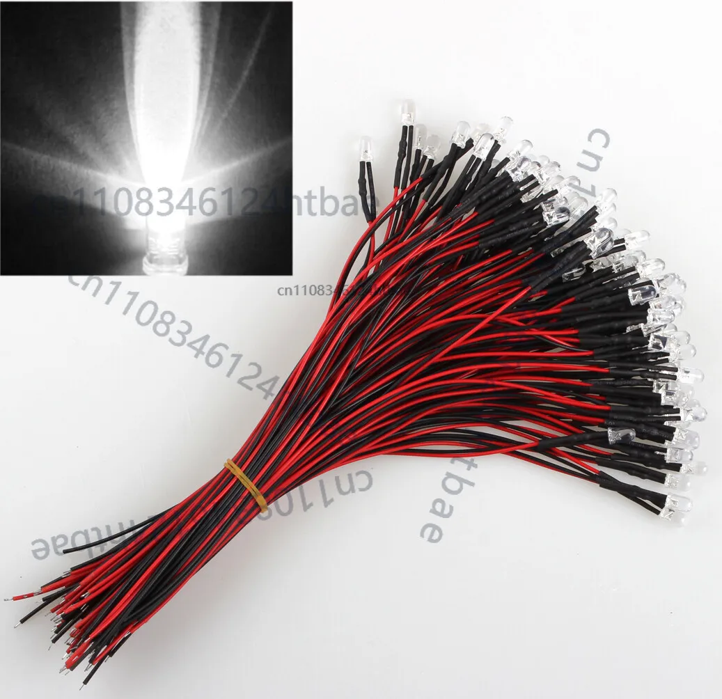 

50pcs 5mm 12v White LED Lamp Light 20cm Pre Wired 5MM WHITE 12V DC Led Bulb