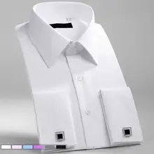 Camisa masculina clássica com punhos franceses, camisa social formal de negócios, ajuste padrão, manga longa, festa de casamento, escritório, trabalho, camisas brancas