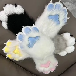 Fursuit Kigurumi-patas de gato peludas de dibujos animados, disfraz de Kig, uñas, garras de Tigre, mitones de dedo completo, cuento, cuenta 2 piezas