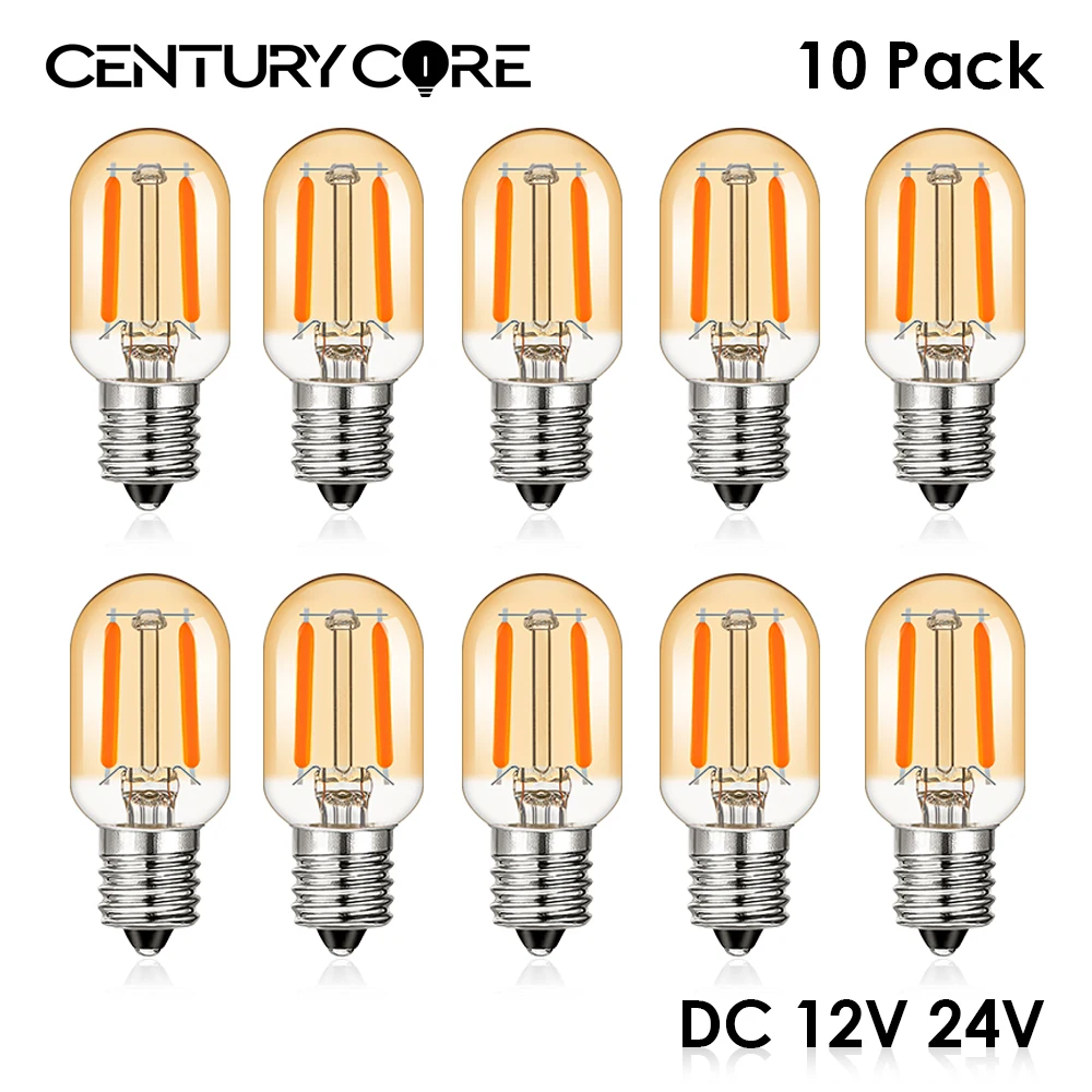 Lâmpada LED de incandescência para luzes decorativas interiores, bulbo vintage, branco quente, âmbar, vidro, retro, pingente tubeful, t22, 12v, 24v, e12, 1w