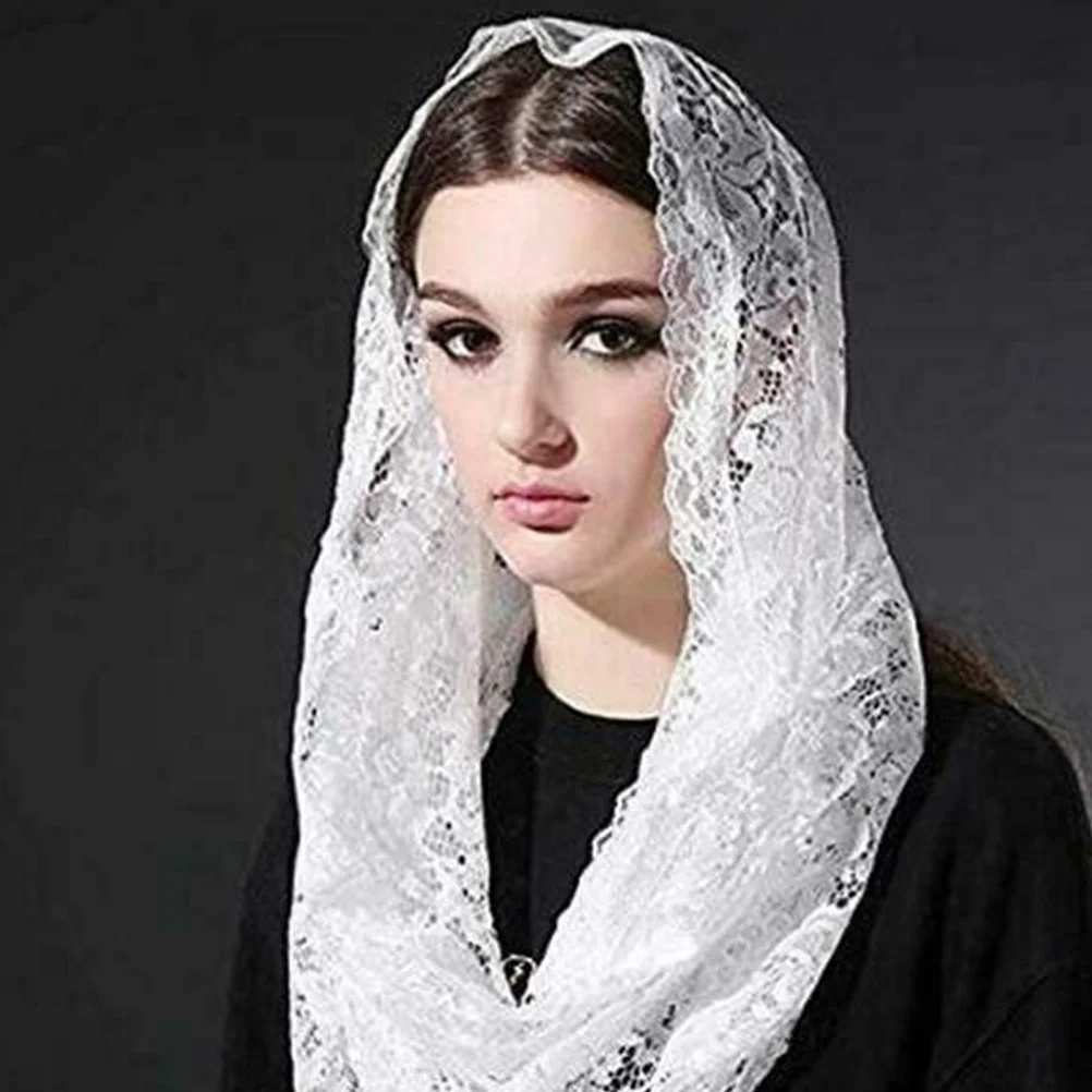 カトリック レースベール ホワイト ヴィンテージ 花柄レース 軽量 伸縮性 快適 ウェディング ヘッドカバー スカーフ 女性用 ミサベール