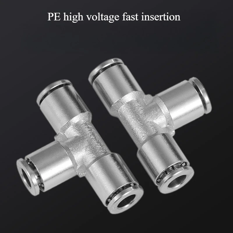 Stainless steel quick-connect connector PE tee T-type pneumatic connector High-pressure quick-connect connector 4/6/8/10/12/16