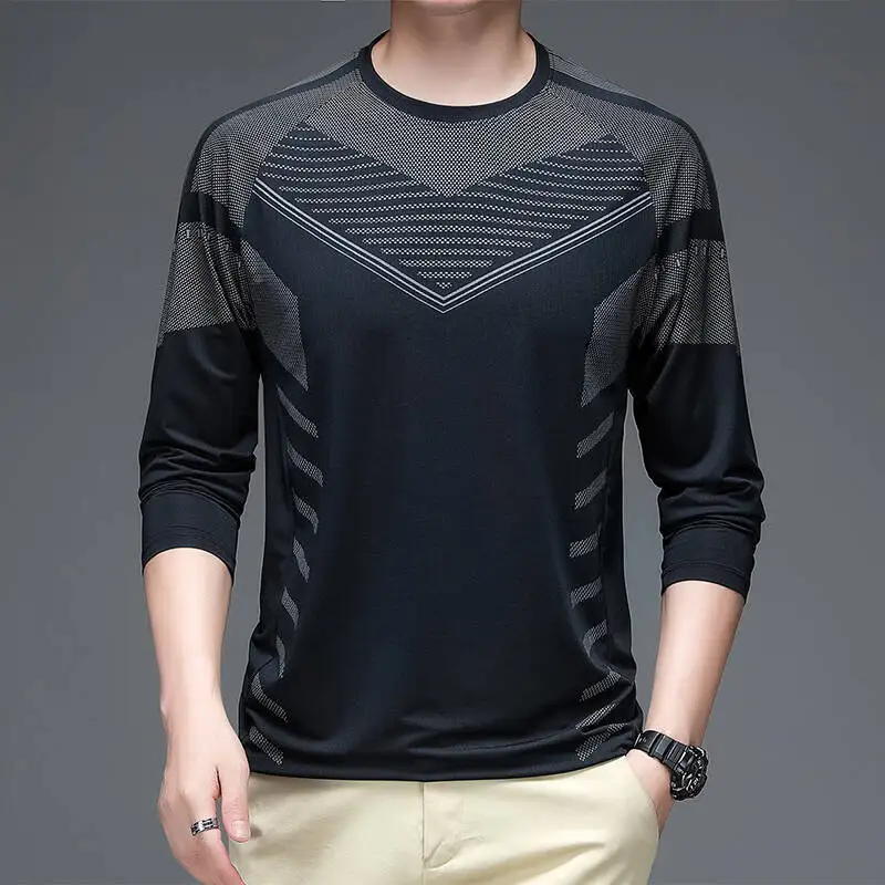 

Long Sleeved T-shirt Men Spring Autumn High-quality T-shirt Breathable Base Elastic Casual Sports Shirts Men Clothing