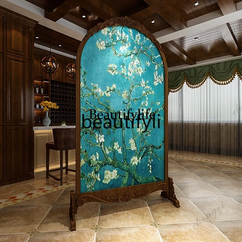 03  European-style carved carved screen, living room entrance partition entrance, study occlusion seat screen art apricot