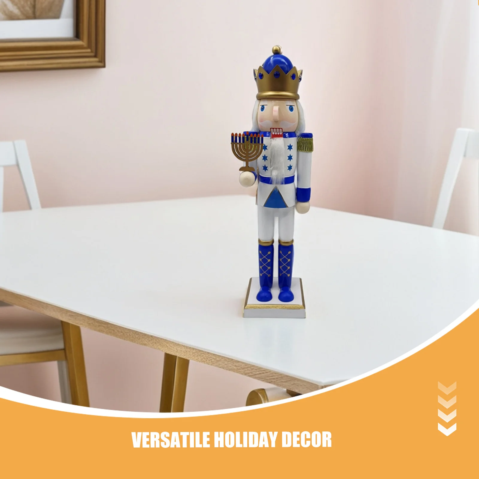 38cm azul e branco hanukkah quebra-nozes soldado de madeira ornamento tradicional decoração do feriado para prateleira lareira bandeja em camadas inverno