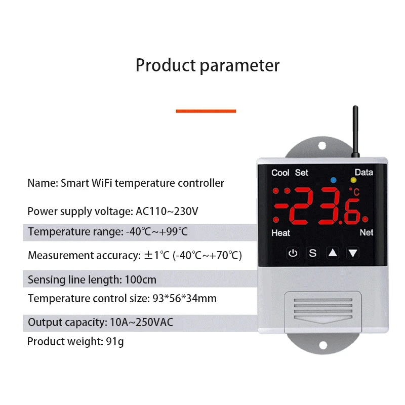 2X Wireless Wifi Temperature Controller Thermostat AC110-220V DTC1201 NTC Sensor Digital Display APP Control